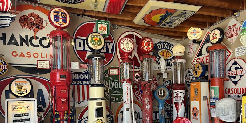 A beautiful collection of old gasoline pumps