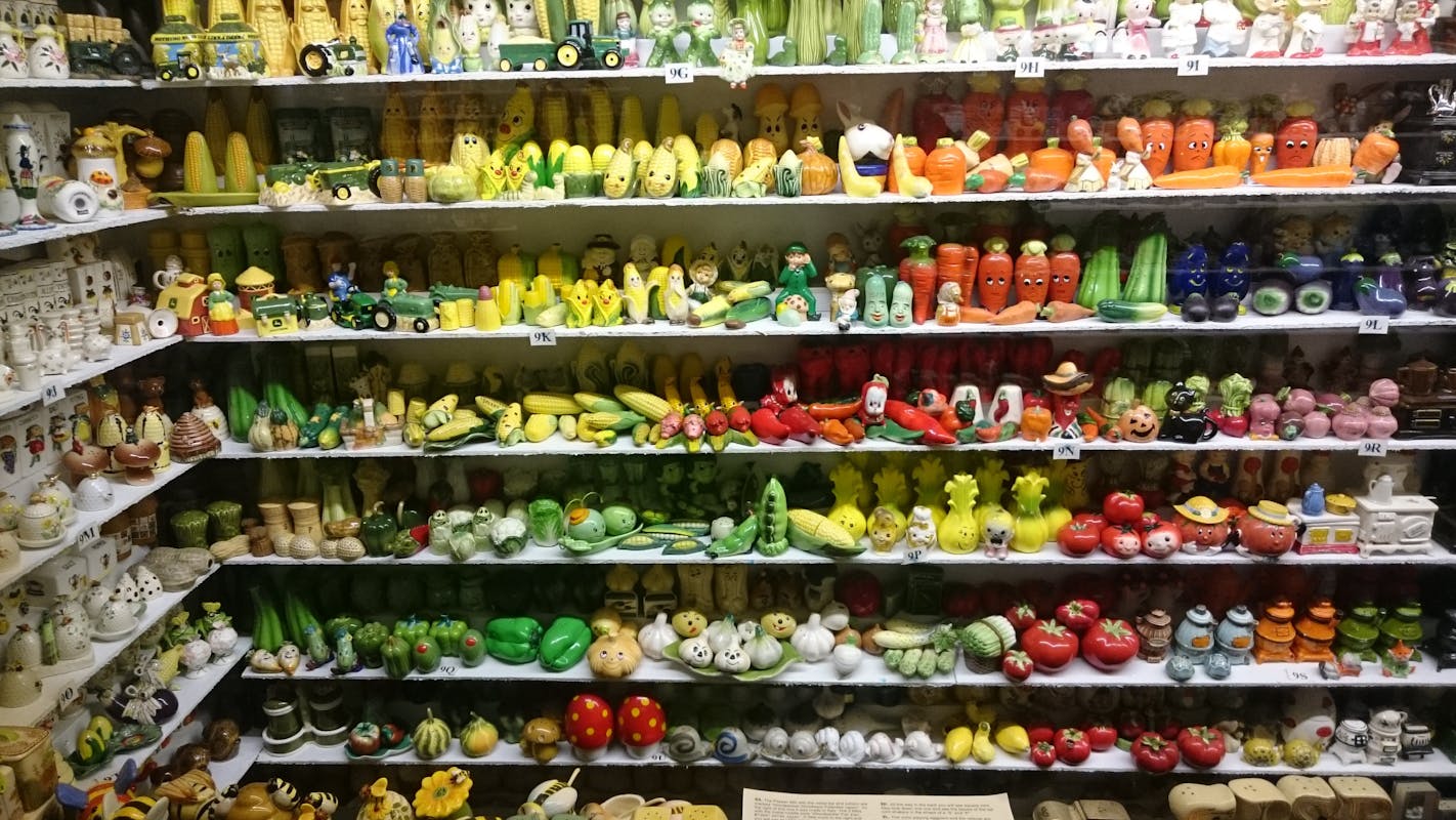 Shelves full of salt and pepper shakers